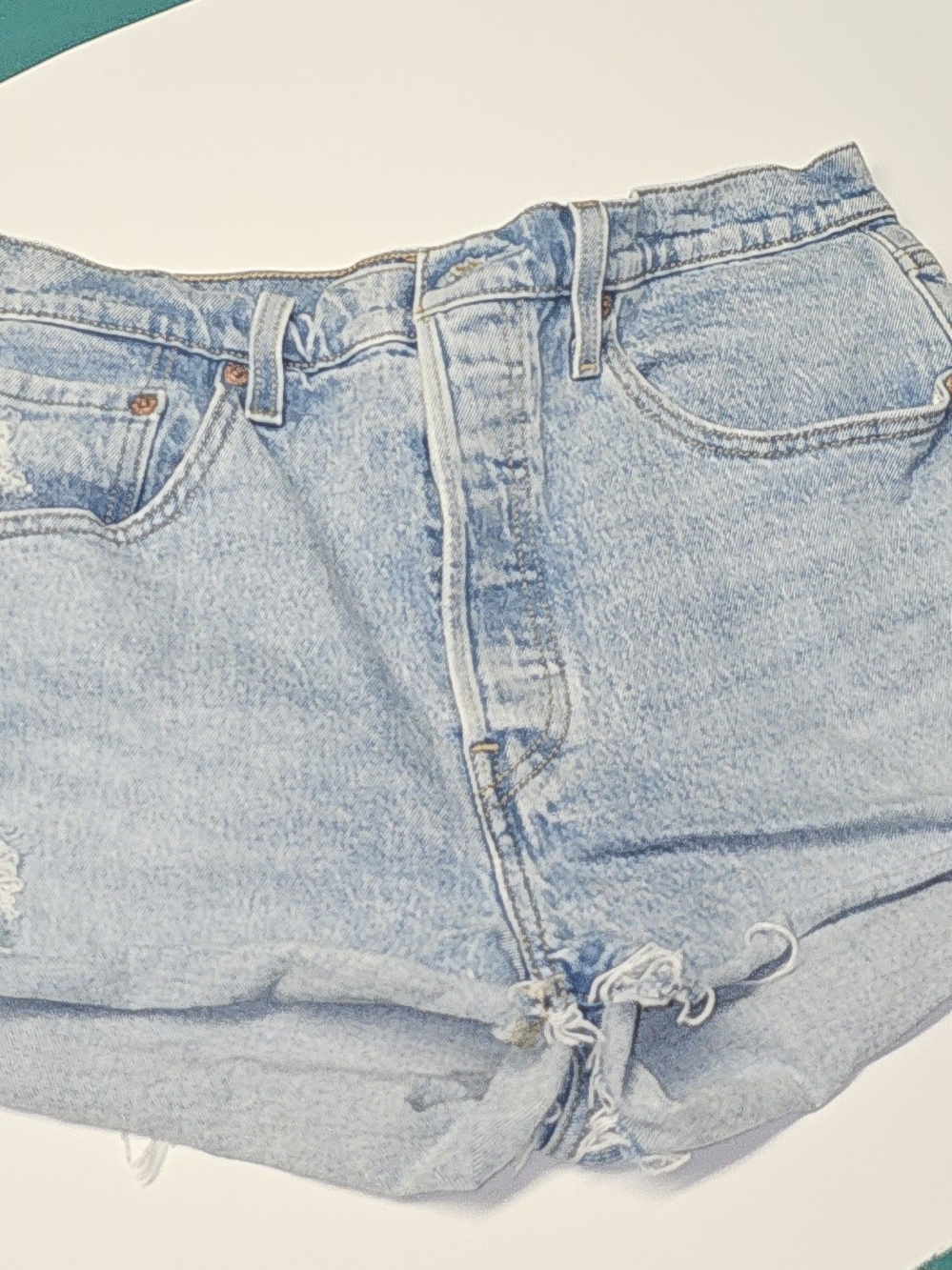Levi's Light Blue High-Rise Frayed Denim Shorts